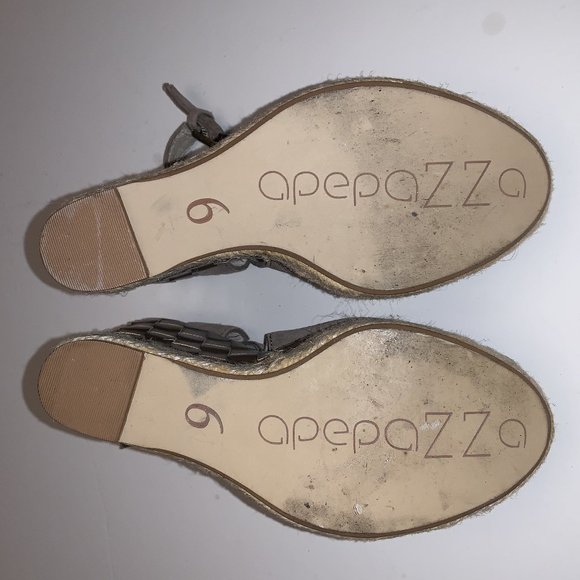 APEPAZZA CARMELA Gray Taupe Suede Slingback Wedge Platform Shoes 6 - Picture 5 of 5
